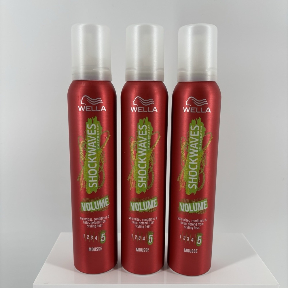 3 Pack Wella Shockwaves Volume Hair Styling Mousse Hold #5, 200ml Each Stock Up!
